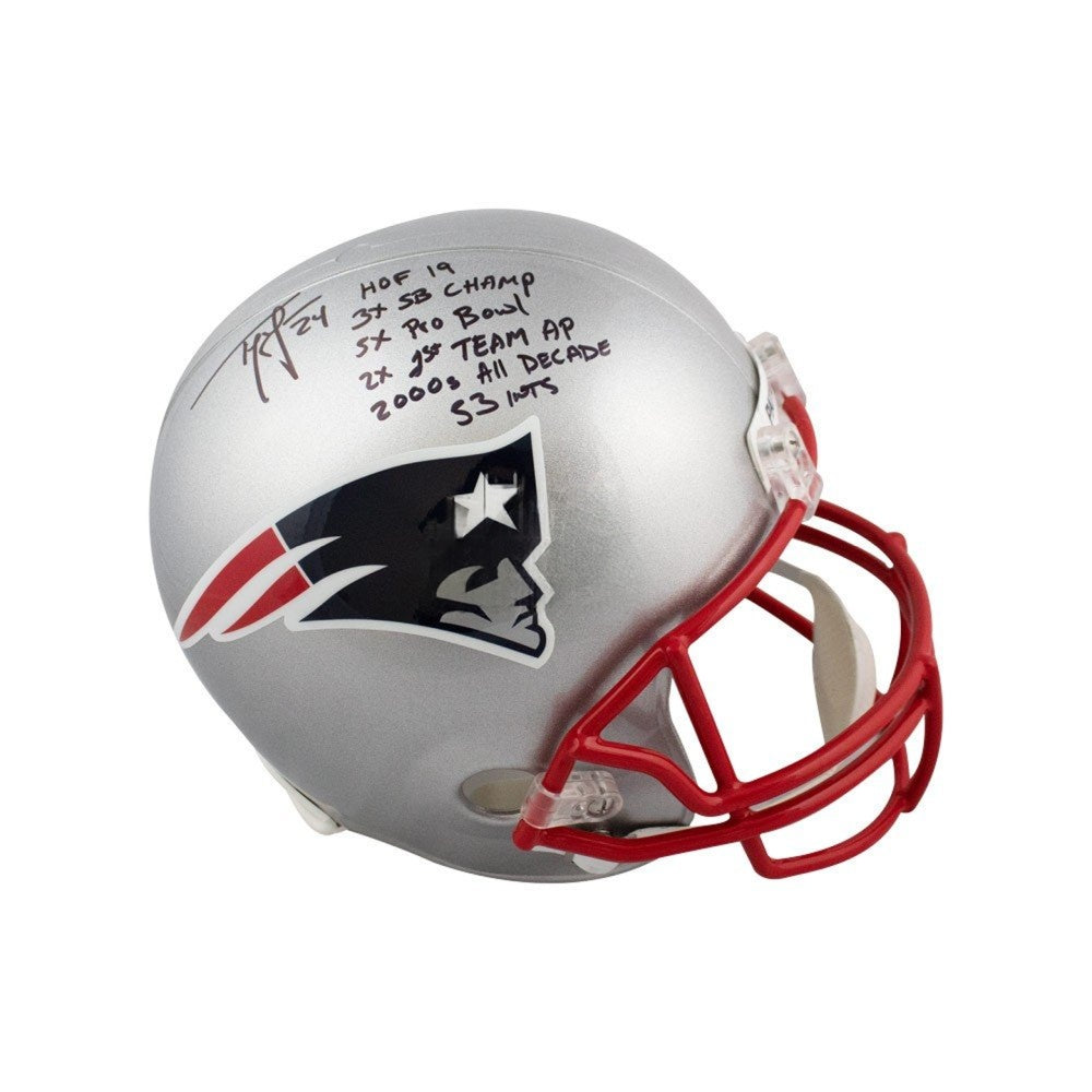 Ty Law Autographed New England Patriots Full-Size Replica Football Helmet with 6 Inscriptions - Beckett BAS Witnessed