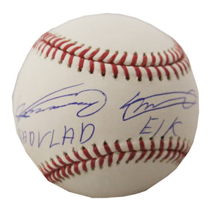 Dual-Autographed Vladimir Guerrero Sr. & Jr. Official MLB Baseball w/ "Bad Vlad" & "El K" Inscriptions - JSA COA